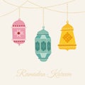 Hand drawn arabic lanterns. Card, invitation or muslim holy month Ramadan Kareem. Vector illustration background.