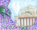 Moscow big theater sketch spring summer lilac green leaves drawing