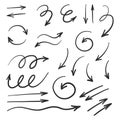 Hand drawn arrow set, black and white vector drawing Royalty Free Stock Photo