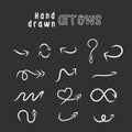 Hand drawn arrow set, collection of pencil sketch symbols, vector illustration graphic design elements. Stock Vector Royalty Free Stock Photo