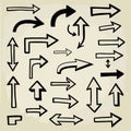 Hand Drawn Arrow Set with Multiple Directions Royalty Free Stock Photo