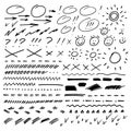 Hand drawn arrows, circles and abstract doodle. Vector illustration.