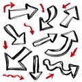 Hand drawn Arrows icons Set. Scribble lines arrow icon with various directions. Doodle vector illustration Royalty Free Stock Photo