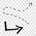Hand-drawn Dashed and Solid Arrows Set Isolated on a Transparent Background Royalty Free Stock Photo
