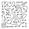 Hand drawn arrows set. Vector doodle style illustration. Collection curved pointers Royalty Free Stock Photo