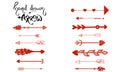 Hand-drawn arrows vector. Set of red paper arrows showing right, left. Arrow for navigation isolated on white background. Symbols