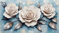 Hand-drawn art featuring abstract roses, painted in white acrylic on canvas with oil paints and brush strokes Royalty Free Stock Photo