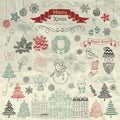 Hand Drawn Artistic Christmas Doodle Icons on Crumple Paper Royalty Free Stock Photo