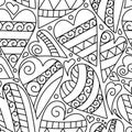 Hand drawn artistically ethnic ornamental seamless pattern with heart and romantic doodle elements