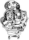 Hand drawn asians Buddhists people cartoon vector