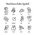 Hand drawn astrological zodiac symbols or