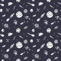 Hand drawn astronomy doodle seamless pattern.