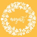 August vector sign with wreath on yellow background