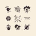 Hand drawn authentic vector icon set with tropical tattoo icons. Fruits, palms & rum inspired flash sheet.