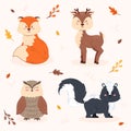 Hand drawn autumn animals collection Vector illustration.