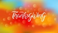 Hand drawn autumn Happy Thanksgiving typography poster with cute colorful leaves in flat style Royalty Free Stock Photo