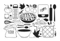 Hand drawn autumn holidays illustration. Creative ink art work. Actual vector black and white drawing. Thanksgiving Day set: food