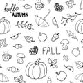 Hand drawn autumn outline. Seamless pattern. Vector illustration.