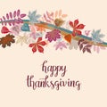 Hand drawn autumn Happy Thanksgiving typography poster with cute colorful leaves in flat style Royalty Free Stock Photo