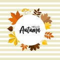 Hand drawn autumn typography poster with cute colorful leaves in flat style Royalty Free Stock Photo