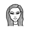 Hand drawn avatar of young woman. Girl model face.