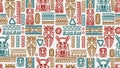 Hand drawn aztec seamless pattern doodle. Creative handmade drawing, geometrical ancient relief, Retro design illustration for Royalty Free Stock Photo