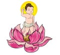 Hand drawn Baby Buddha born with Lotus