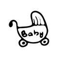 Hand drawn baby carriage doodle. Sketch children`s toy icon. Dec Royalty Free Stock Photo