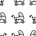 Hand drawn baby carriage doodle. Sketch children`s toy icon. Decoration element. Isolated on white background. Vector illustratio Royalty Free Stock Photo