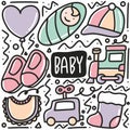 hand drawn baby equipment doodle set