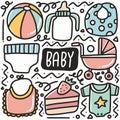 hand drawn baby equipment doodle set