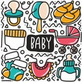 hand drawn baby equipment doodle set