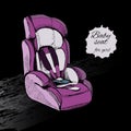 Hand drawn baby seat for girl. Baby in car. Element for design. Royalty Free Stock Photo