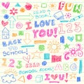 Hand-Drawn Back to School Crayon Doodle Elements Royalty Free Stock Photo
