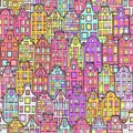 Hand drawn background with doodle houses. Royalty Free Stock Photo