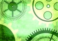 Hand drawn background with gear wheel in green colors. Royalty Free Stock Photo