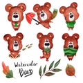 Hand drawn Autumn Bear SET Illustration for card making, paper, textile, printing, packaging