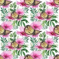 Hand drawn Watercolor Flowers bird Seamless Pattern. Background wallpaper for fabric, paper and printing