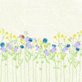 Hand drawn background invitation, wildflowers, butterfly and ladybug. vector illustration