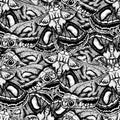 Hand drawn background with moth. Vector seamless pattern with bloodworm.