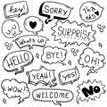 Hand drawn background Set of cute speech bubble eith text in doodle style Royalty Free Stock Photo