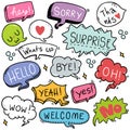 Hand drawn background Set of cute speech bubble eith text in doodle style Royalty Free Stock Photo