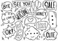 0011 hand drawn background Set of cute speech bubble eith text in doodle style
