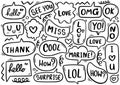 0081 hand drawn background Set of cute speech bubble eith text in doodle style