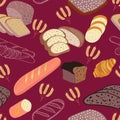 Hand drawn background with Set of drawings breads and bakery theme