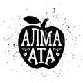 Hand drawn badge with apple textured vector illustration and lettering. Royalty Free Stock Photo