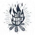 Hand drawn badge with bonfire vector illustration and lettering.