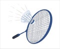 Hand drawn Badminton racket and shuttlecock. Vector illustration of equipments for playing badminton game sport