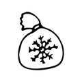 Hand drawn bag with presents doodle. Sketch winter icon. Decoration element. Isolated on white background. Vector illustration Royalty Free Stock Photo