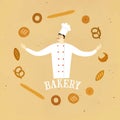 Hand drawn baker chief with logo